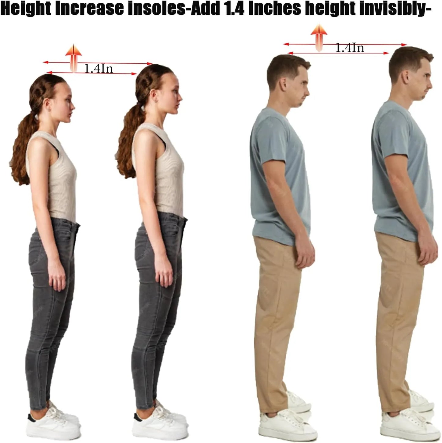 Height Increase Insoles - 1.4 Inch Lift (Men & Women), Comfort Support & Daily Wear