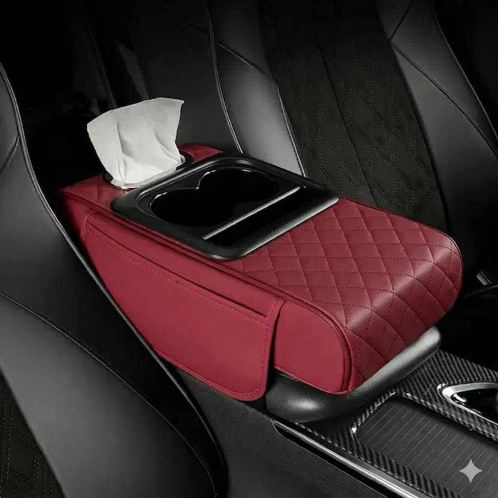 Multipurpose Car Console Cushion with Cup Holder & Tissue Compartment | Universal Design