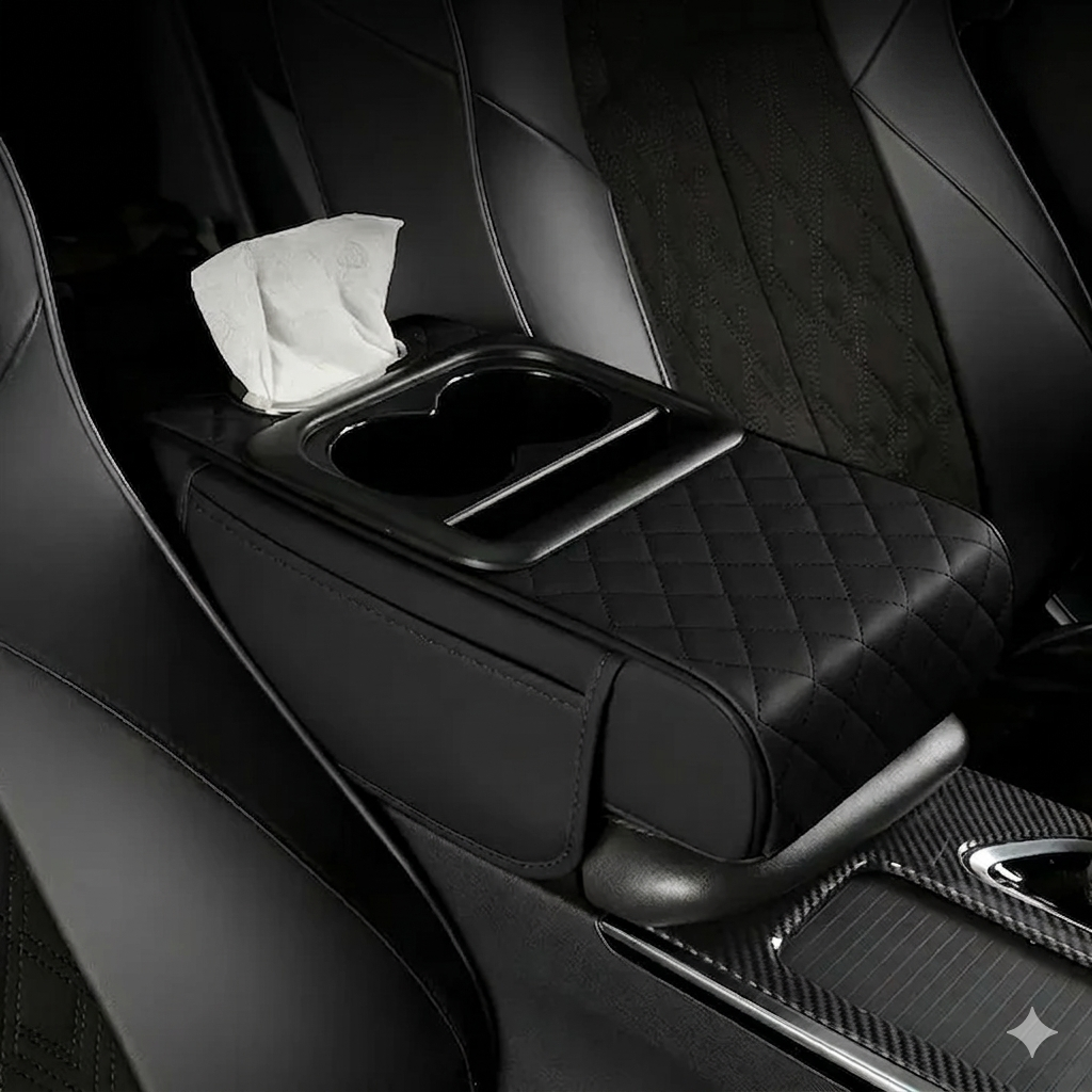 Multipurpose Car Console Cushion with Cup Holder & Tissue Compartment | Universal Design