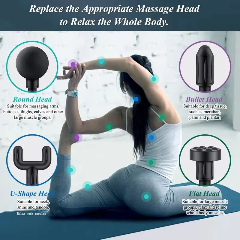 4 Head Massage Gun – Portable Deep Tissue Percussion Massager with 6 Speeds