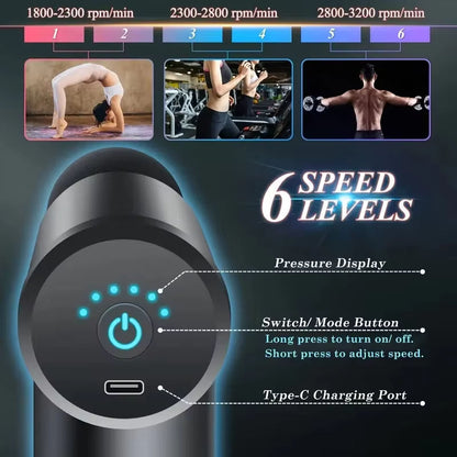 4 Head Massage Gun – Portable Deep Tissue Percussion Massager with 6 Speeds