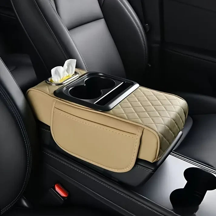 Multipurpose Car Console Cushion with Cup Holder & Tissue Compartment | Universal Design